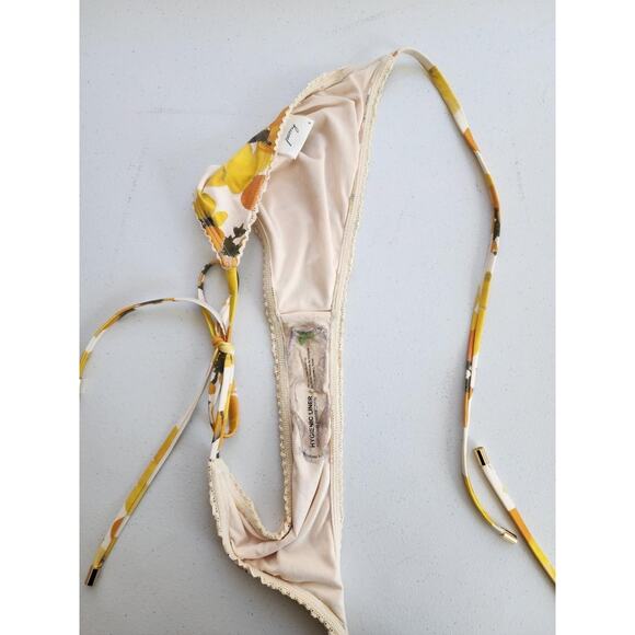 Peony Swimwear Bikini Bottoms Womens 6 Yellow Lemon Print String Tie Side - Picture 7 of 14